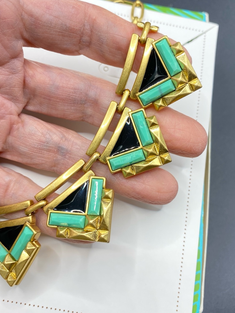 STELLA & DOT Zia Necklace New In Box Statement Black Turqoise Gold Tone - Picture 8 of 12